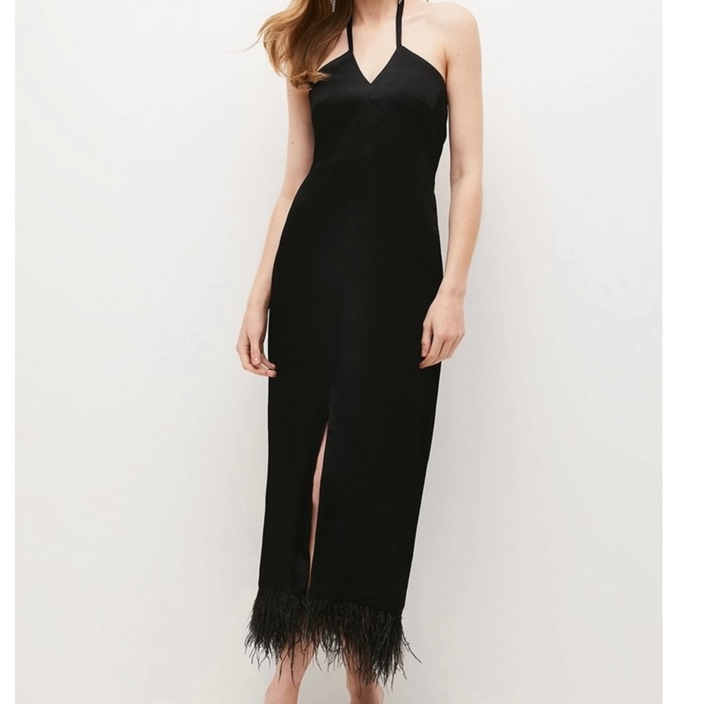 Feather Satin halter maxi dress